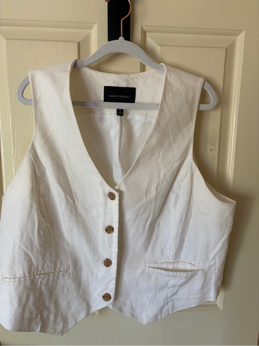Banana Republic White Linen-Blend Button Vest